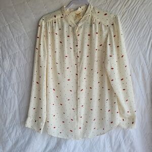Faded Glory Women’s Button-Down Shirt Size 2XL  Long Sleeve Polka-dot Print